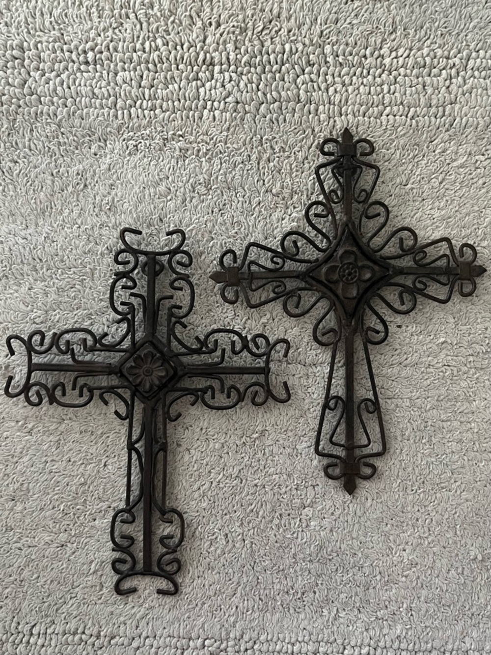 Decorative Iron Wall Cross - Brown Ornate Floral Design